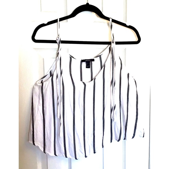 Forever 21 White & Black Striped Spaghetti Strap Tank Top Women's size Large - Picture 1 of 6